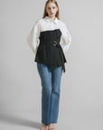 Pleated Textured Patchwork Shirt