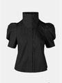 Retro High Collar Puff Sleeve Shirt