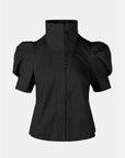 Retro High Collar Puff Sleeve Shirt