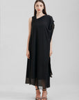 One-Sleeve Asymmetric Neck Maxi Dress