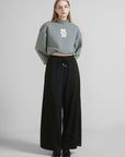 Patchwork Elastic Waist Wide Leg Pants