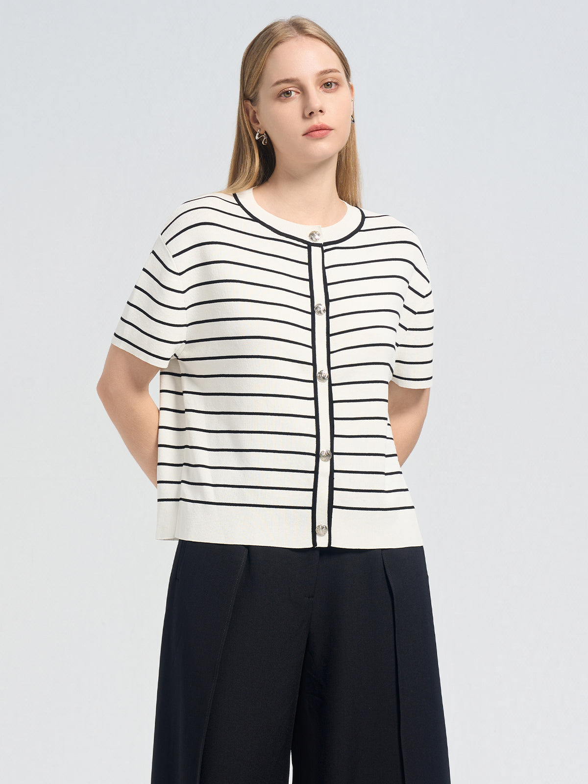 Short Sleeve Stripe Cardigan