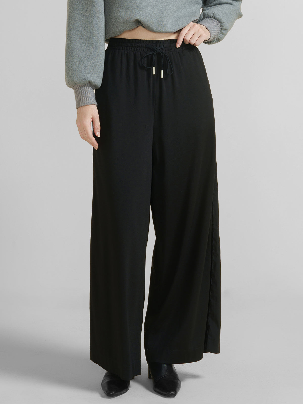 Patchwork Elastic Waist Wide Leg Pants