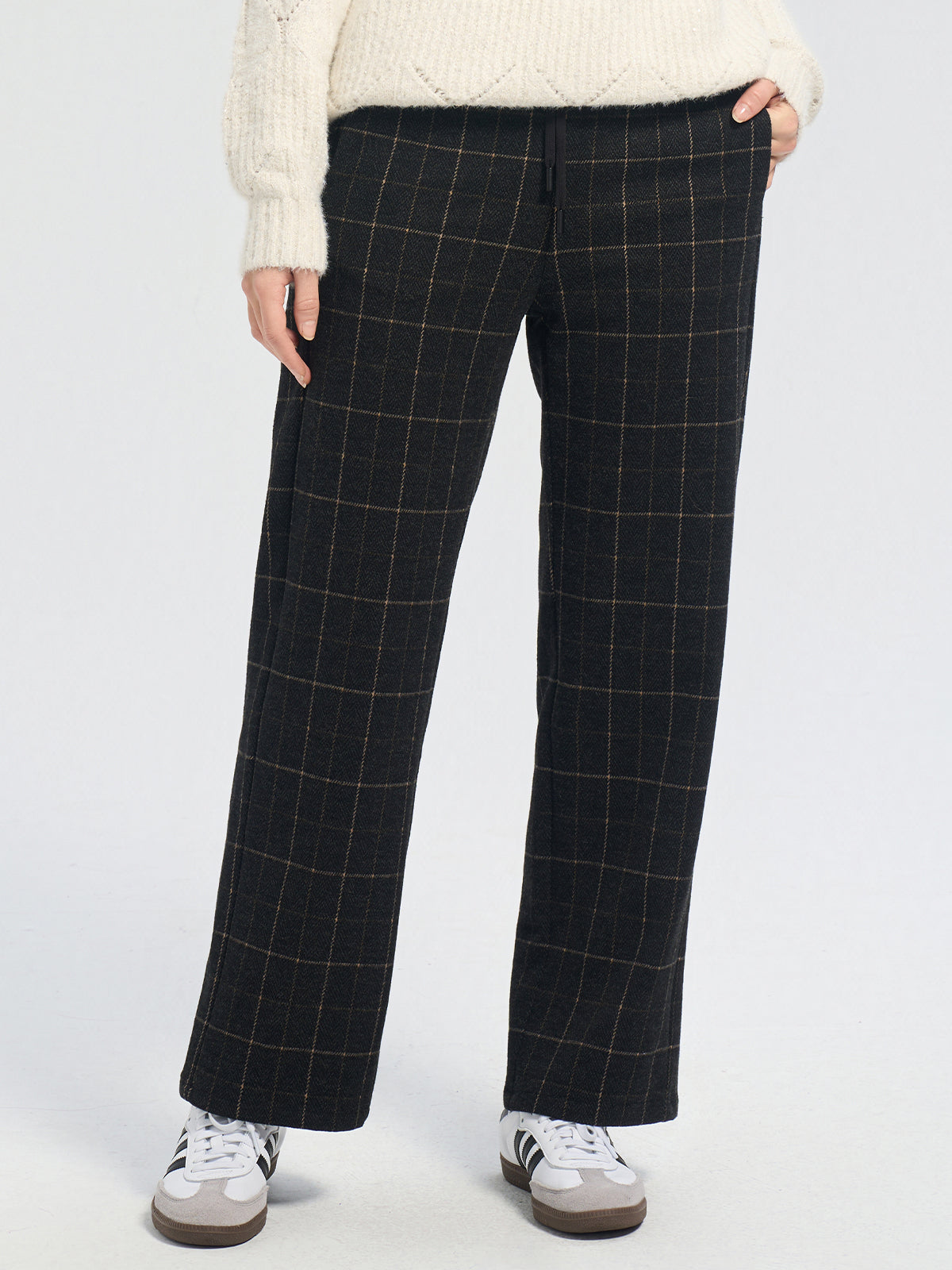 Plaid Drawstring Waist Wide Leg Pants