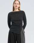 Asymmetric Pleat Rib Sweater