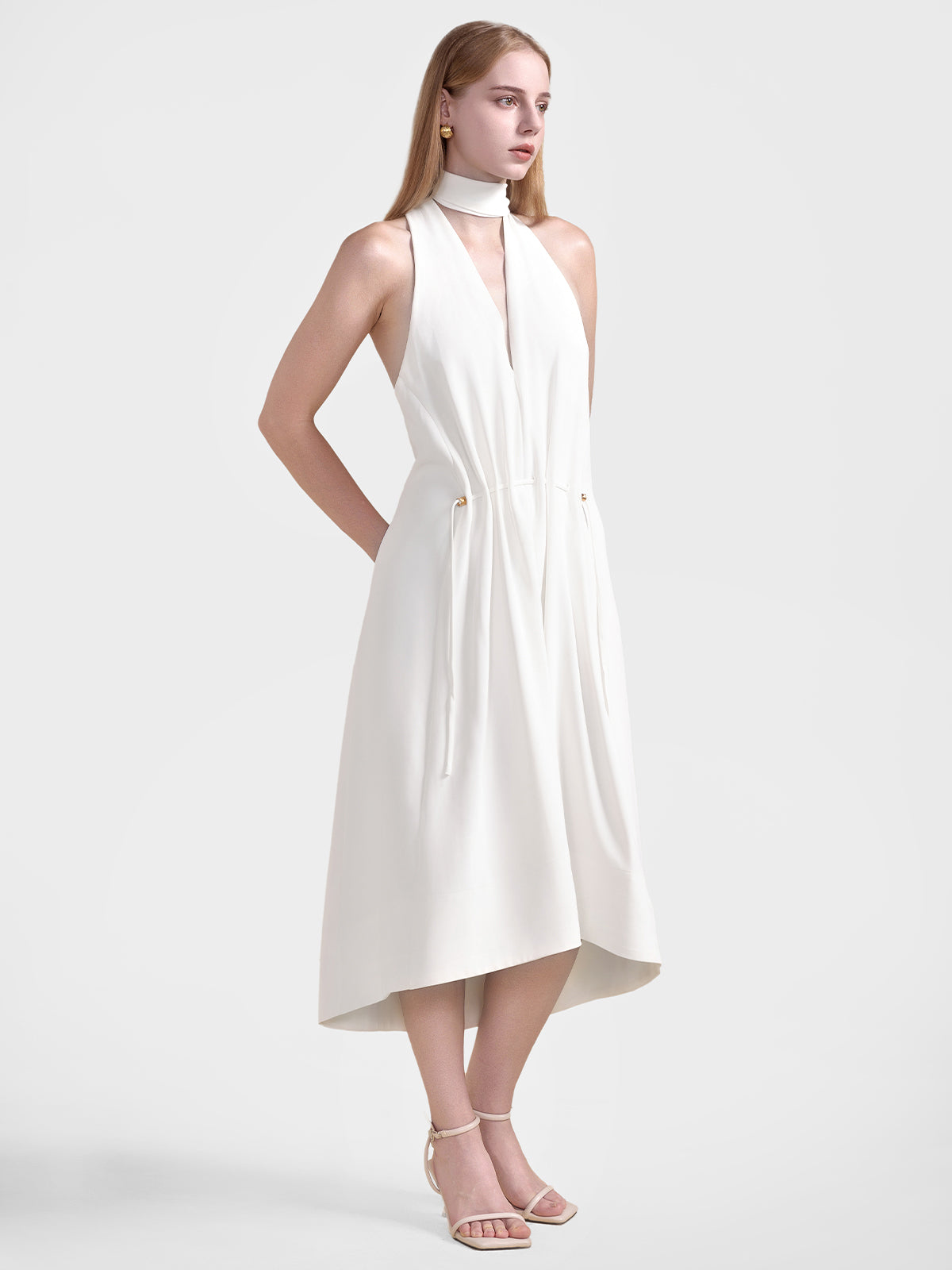 Tie Neck Sleeveless Midi Dress