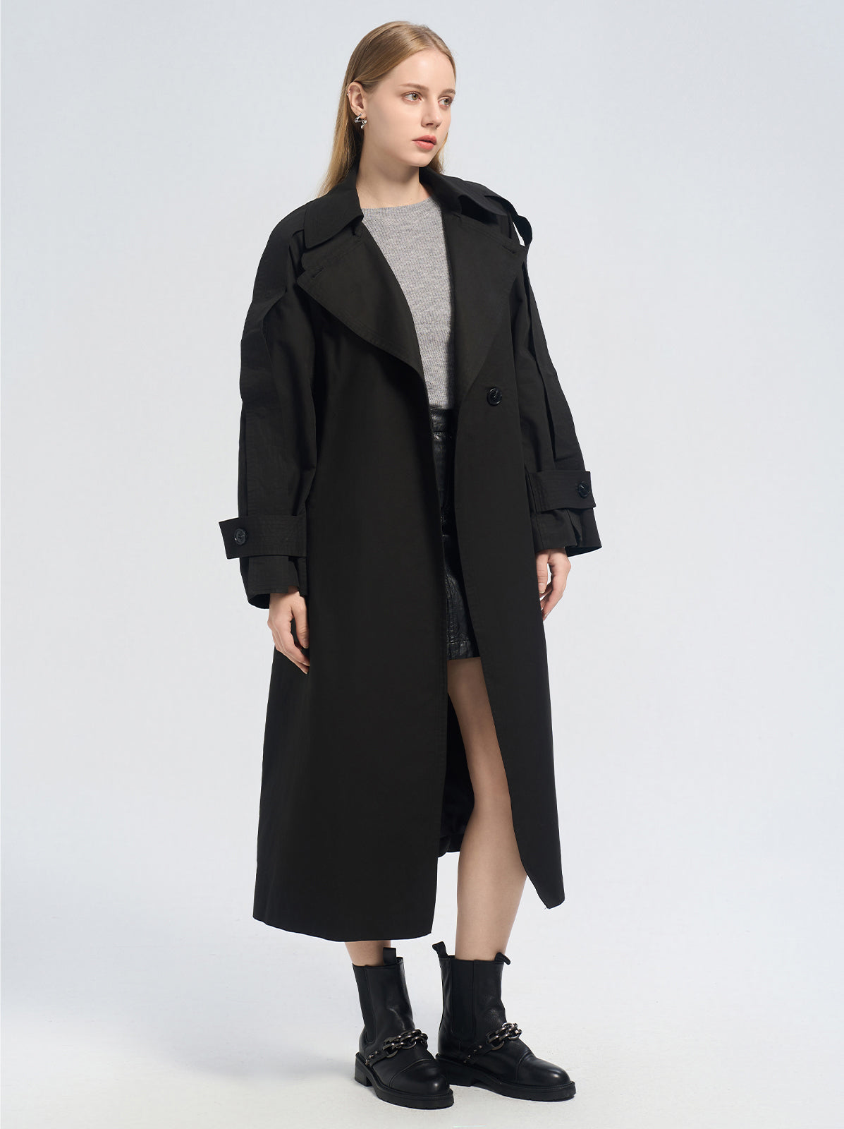 One Button Belted Trench Coat