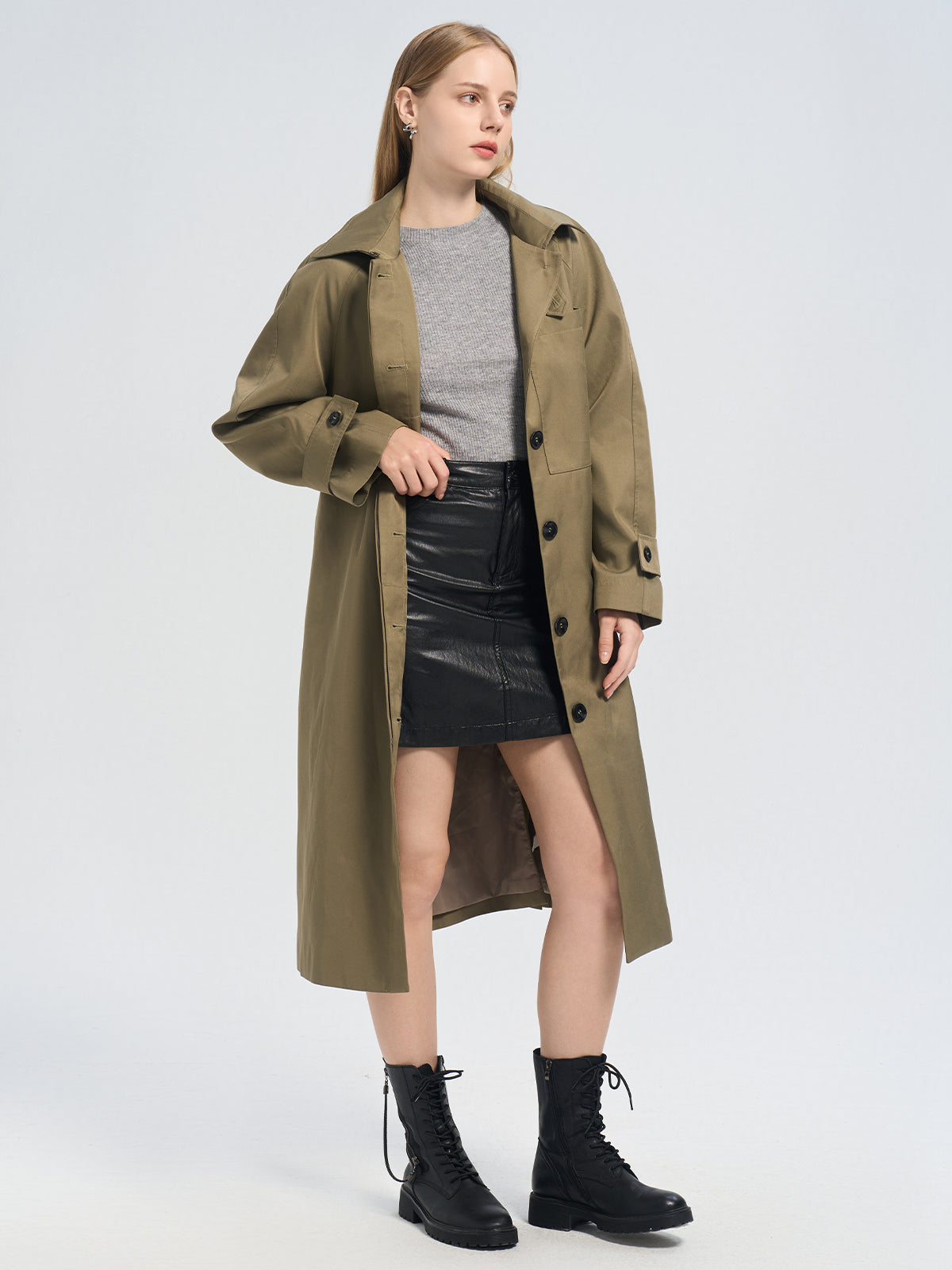 Single-Breasted Belted Trench Coat