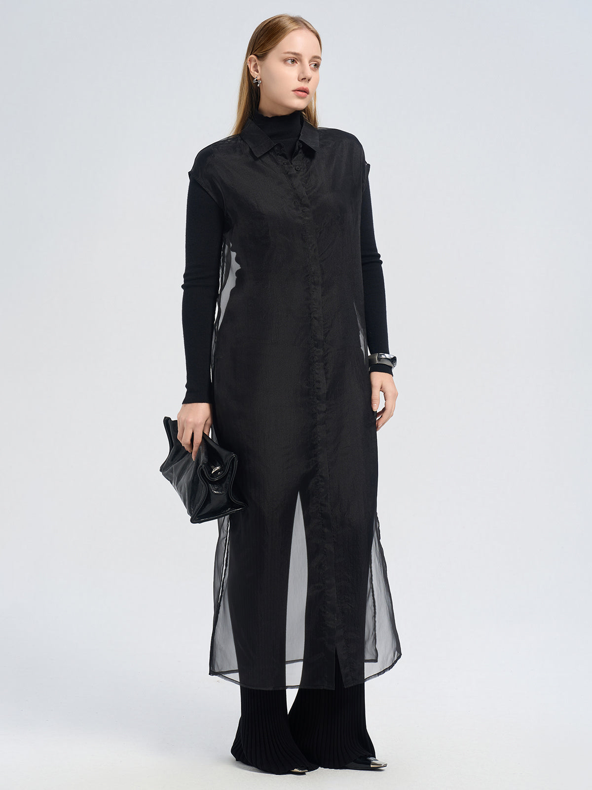 Sheer Button Up Longline Shirt