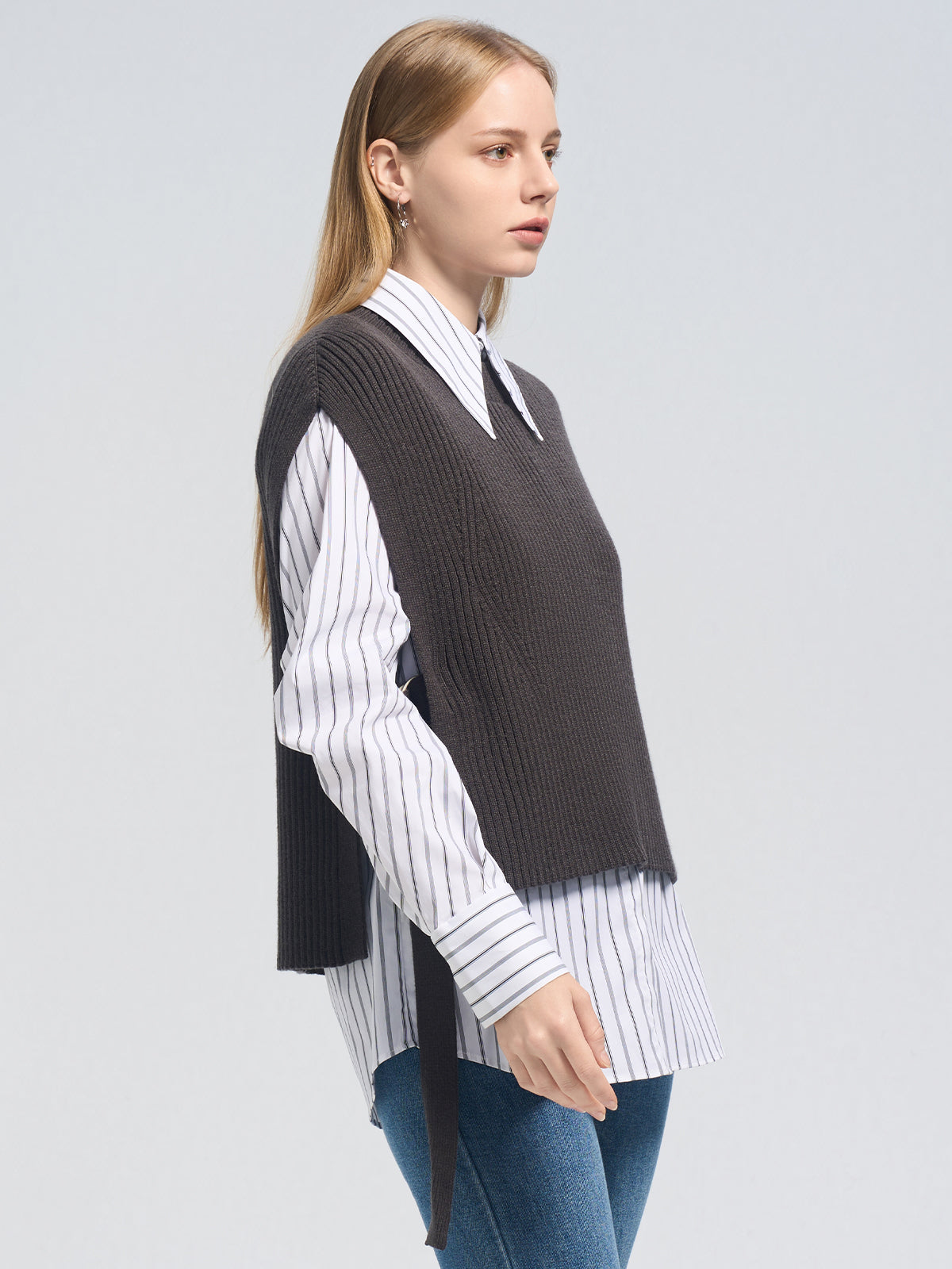 Stripe Button-Up Shirt &amp; Sweater Vest