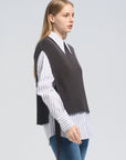 Stripe Button-Up Shirt & Sweater Vest