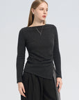 Asymmetric Pleat Rib Sweater