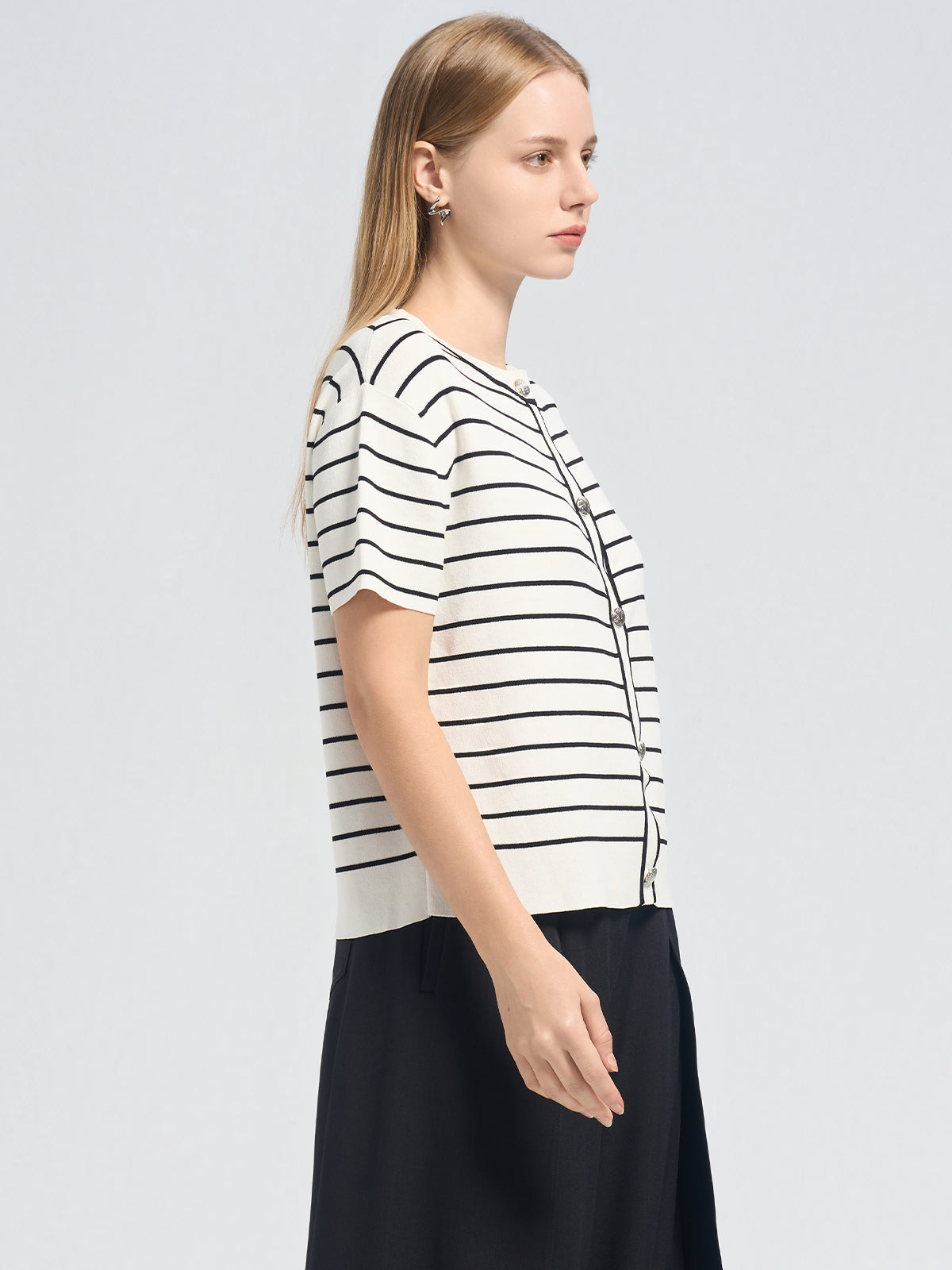 Short Sleeve Stripe Cardigan