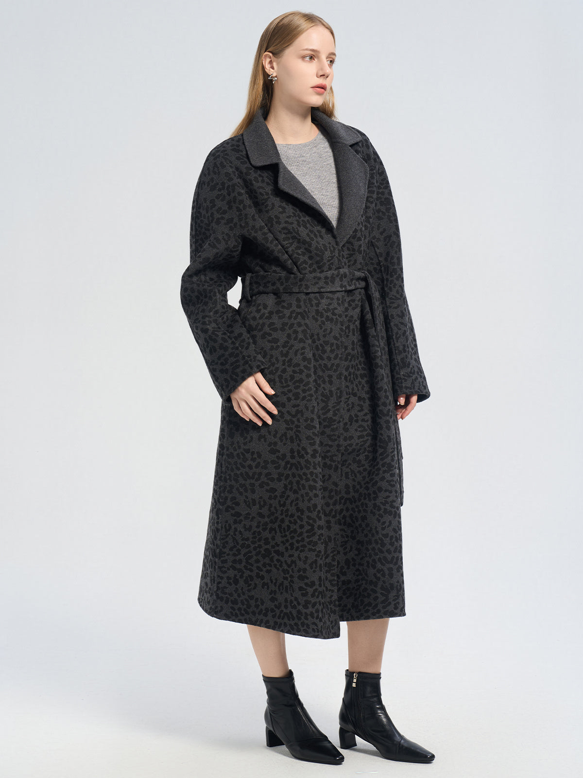 Leopard Tie Belted Wrap Coat