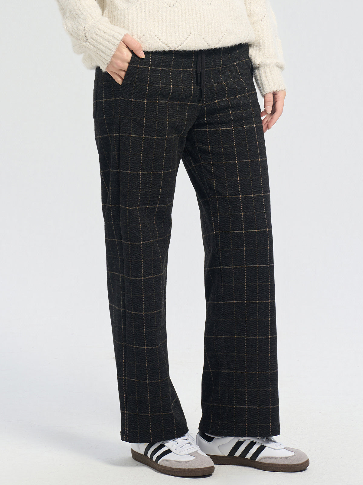 Plaid Drawstring Waist Wide Leg Pants