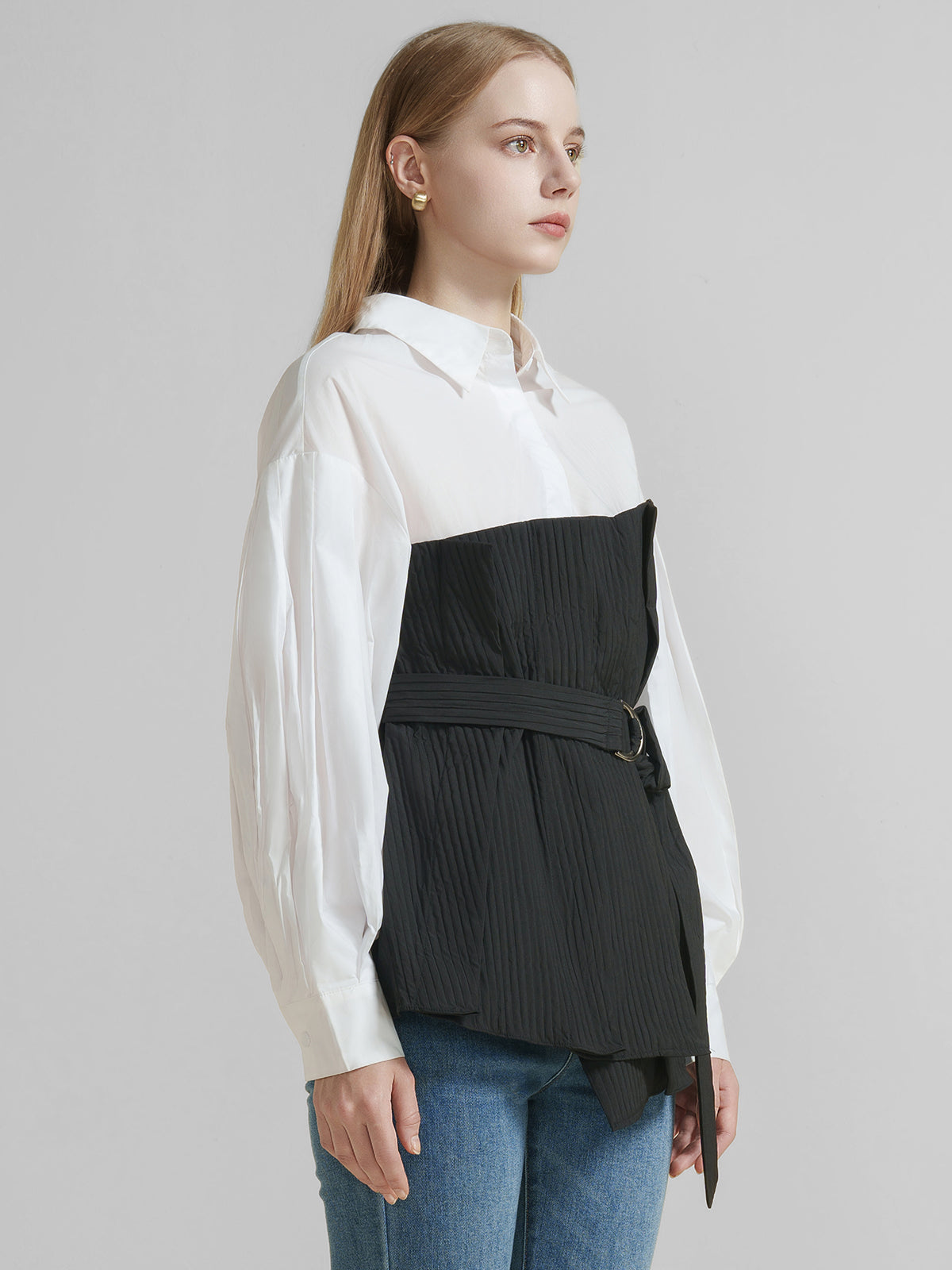 Pleated Textured Patchwork Shirt