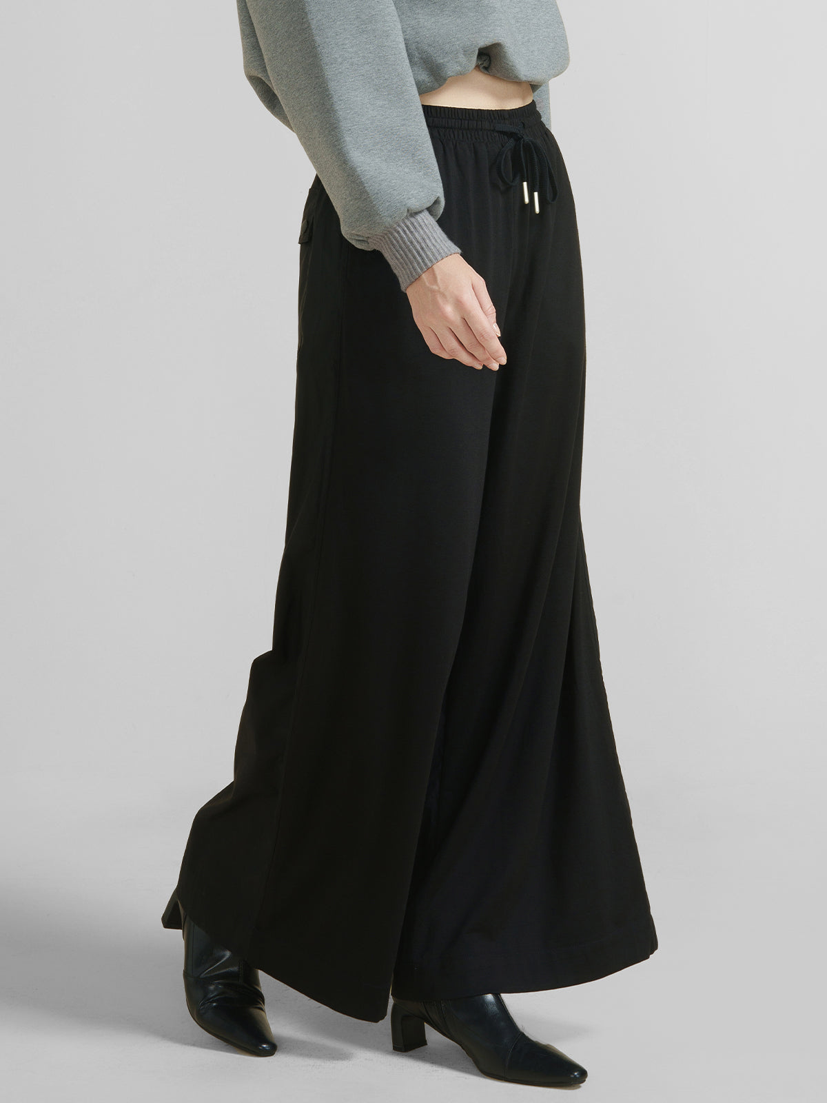 Patchwork Elastic Waist Wide Leg Pants