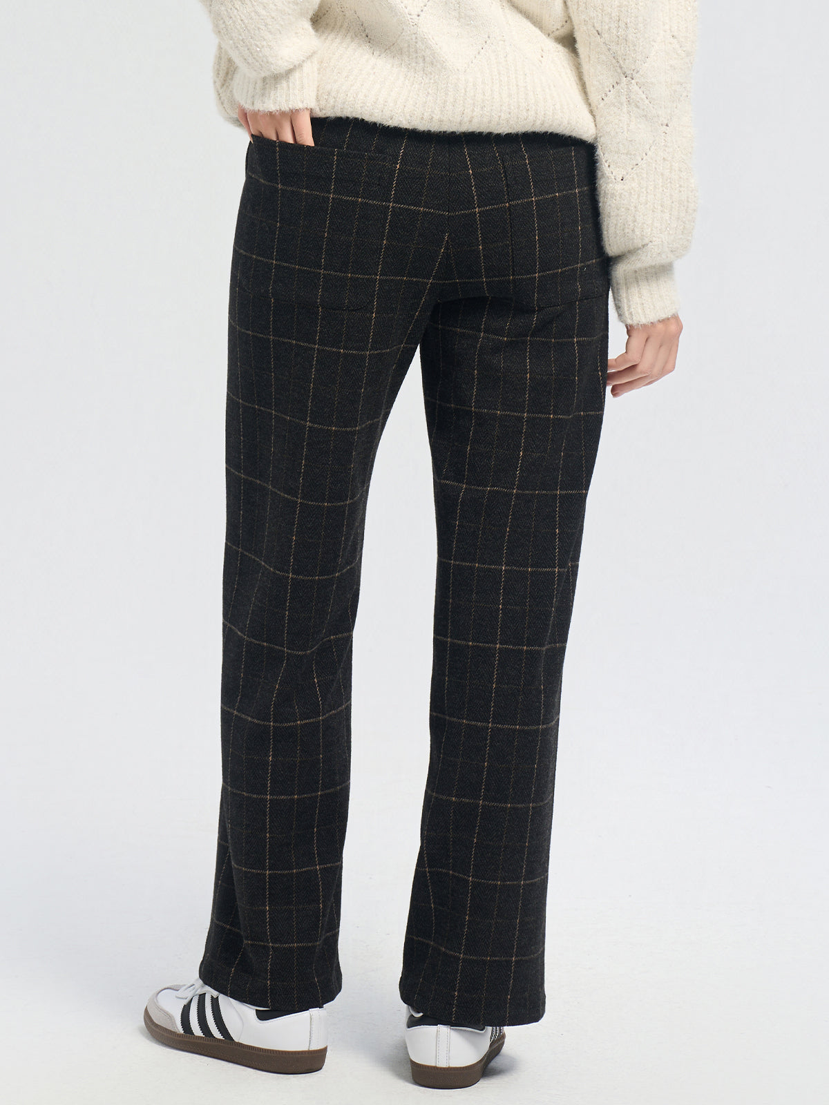 Plaid Drawstring Waist Wide Leg Pants