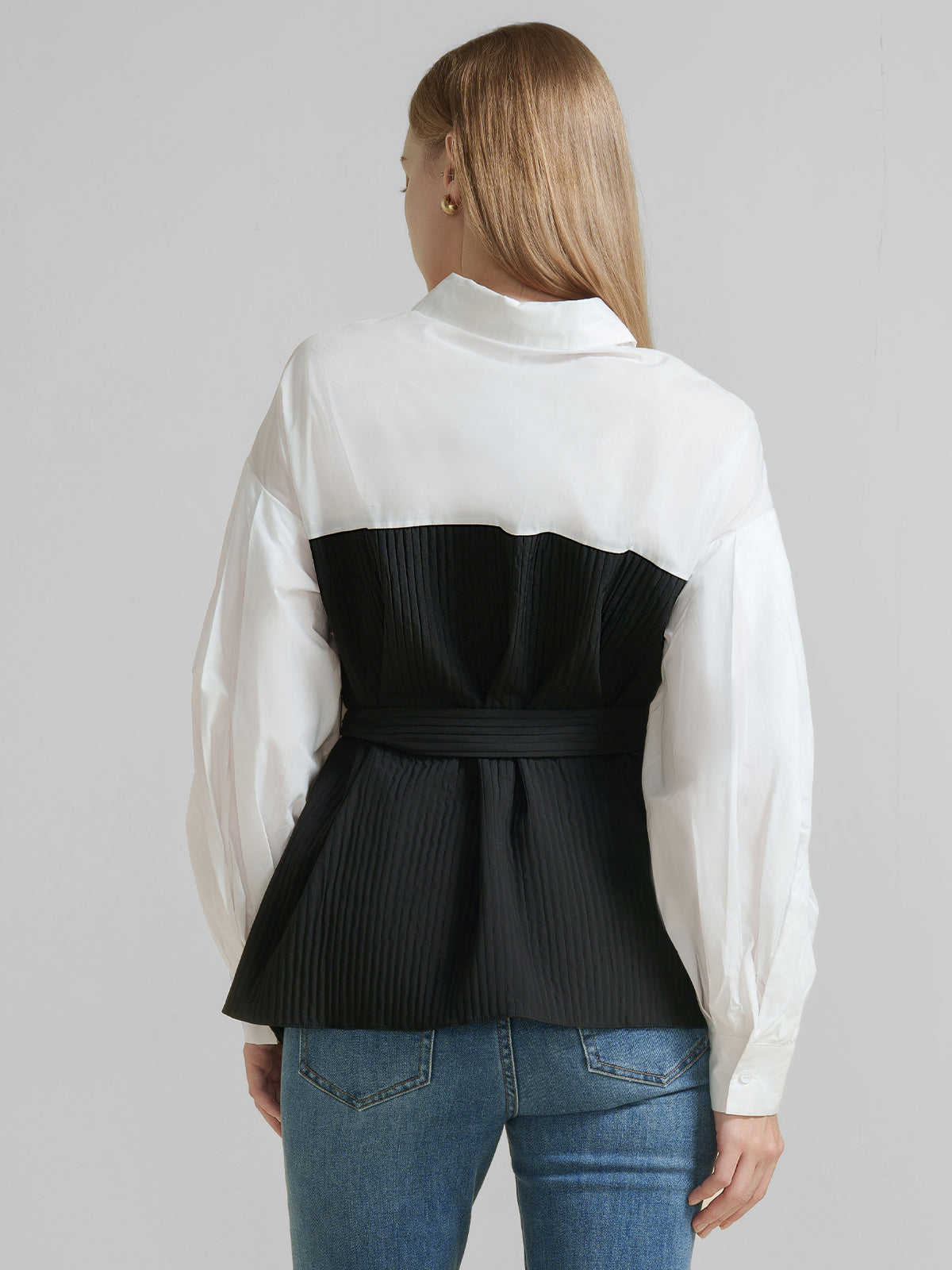 Pleated Textured Patchwork Shirt