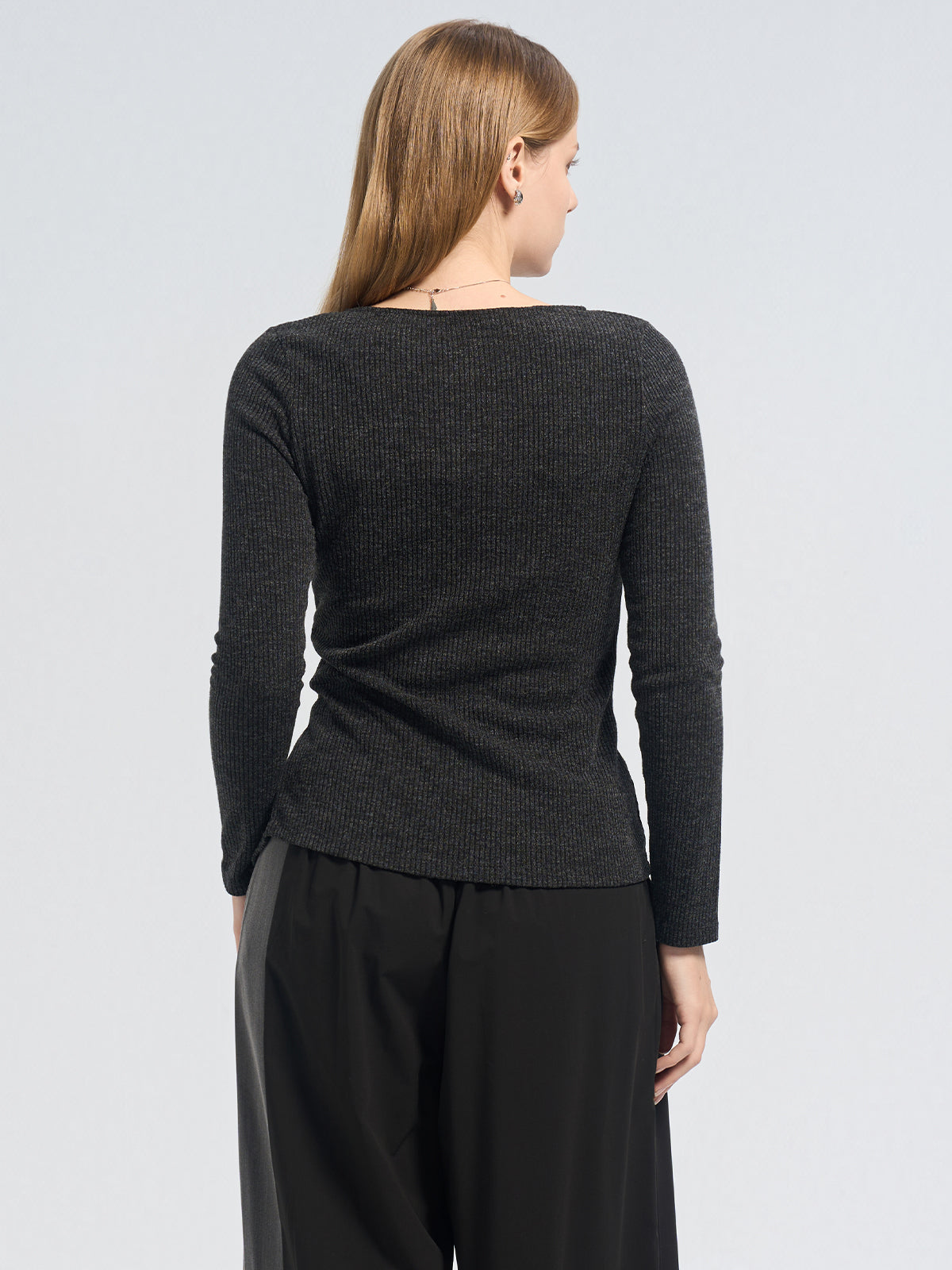 Asymmetric Pleat Rib Sweater