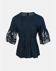 Pleat Embroidery Bleted Blouse