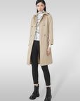 Lapel Double Breasted Waist Long Trench Coat