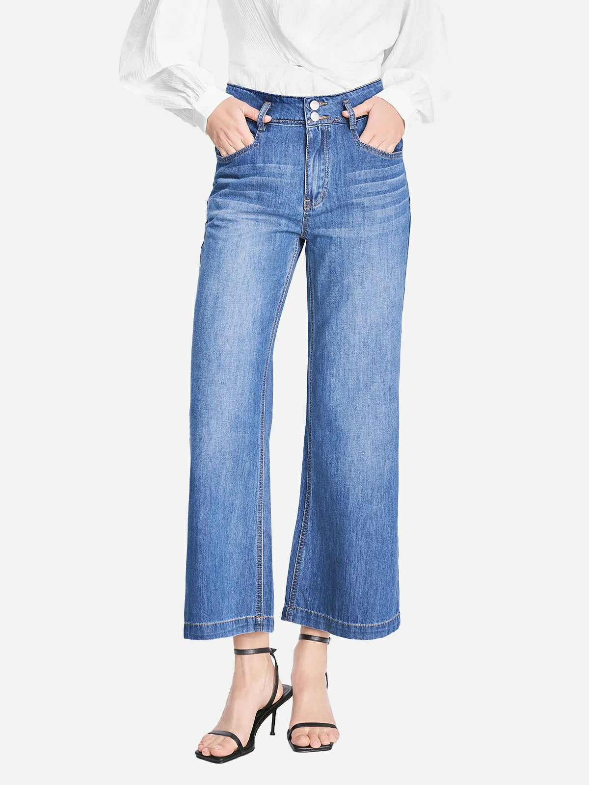 Jeans anchos lavados de cintura alta