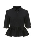 Collared Pleated Short Blouse