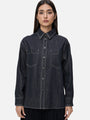 Stylish deep navy blue denim shirt