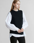 Ribbed Round-Neck Sleeveless Knit Vest