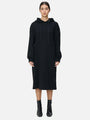 Versatile Mid-Length Dress: Elevate your wardrobe with this versatile black hooded mid-length sweatshirt dress.