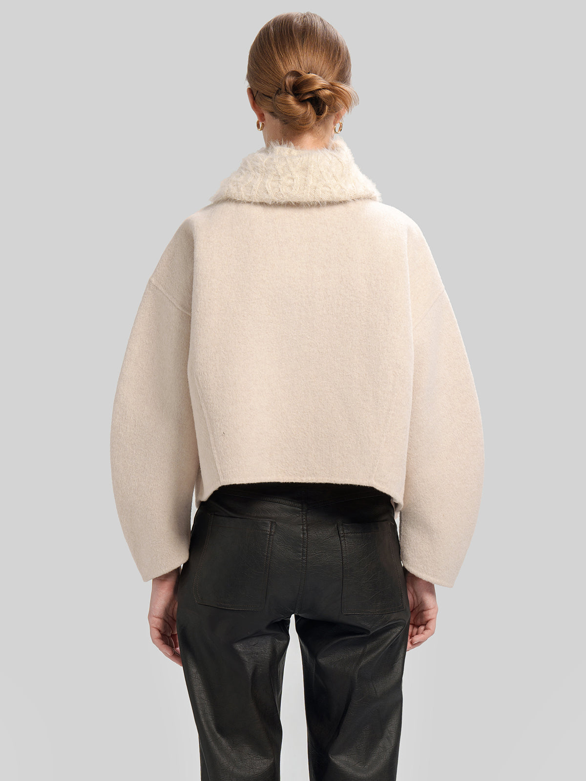 Cropped Woolen Jacket With Scarf