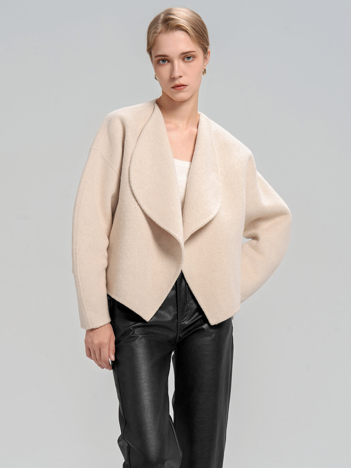 Cropped Woolen Jacket With Scarf