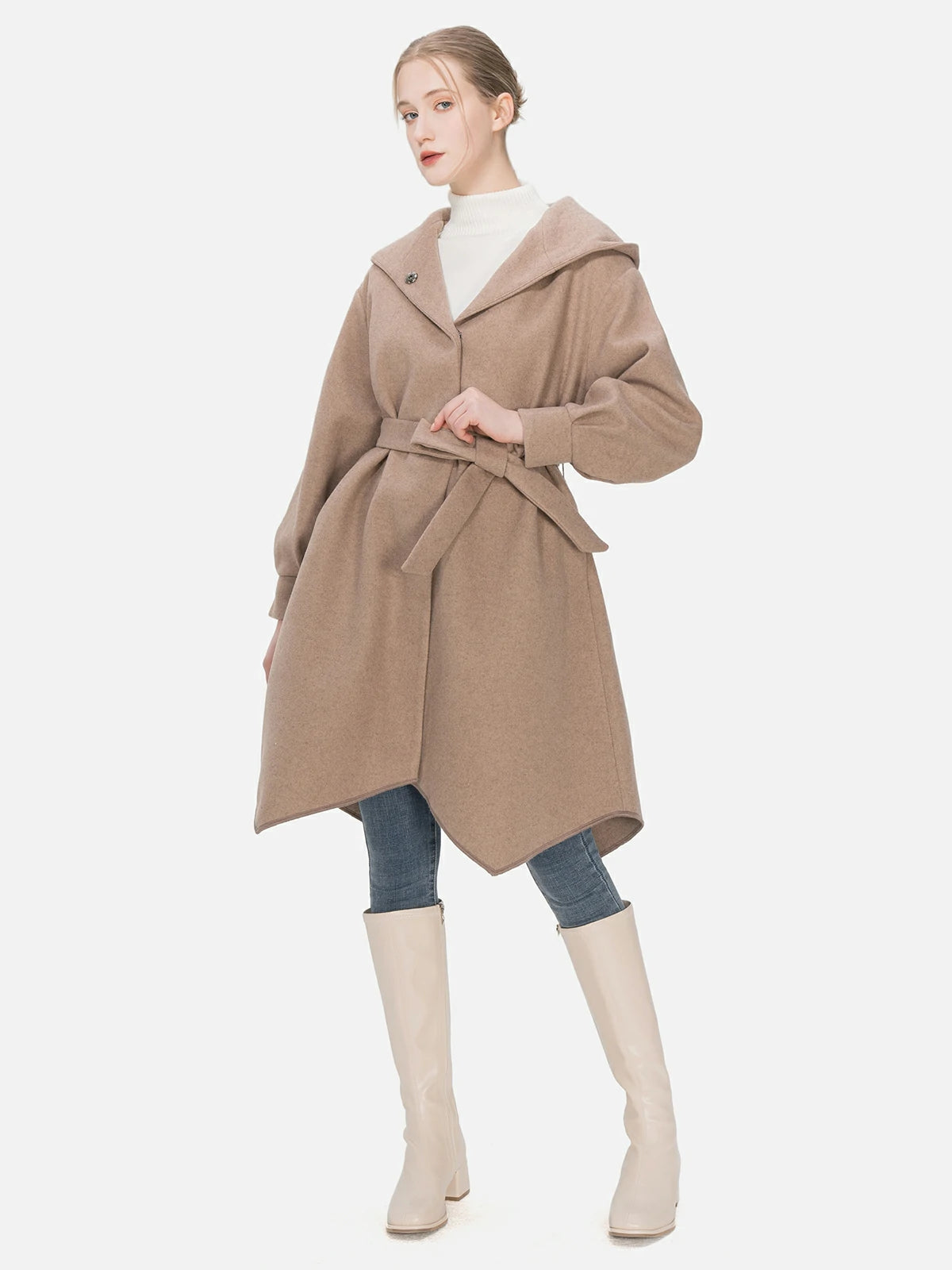 Solid Open Front Hooded Coat