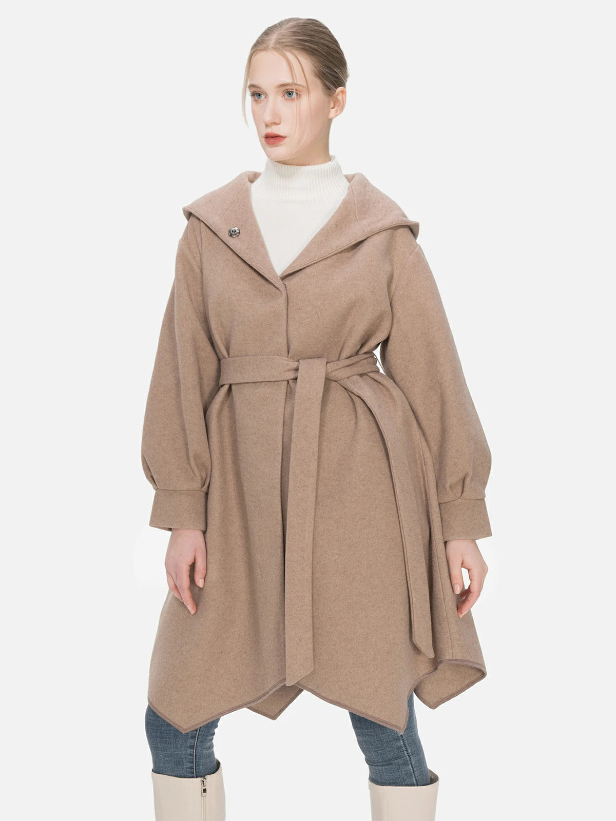 Solid Open Front Hooded Coat