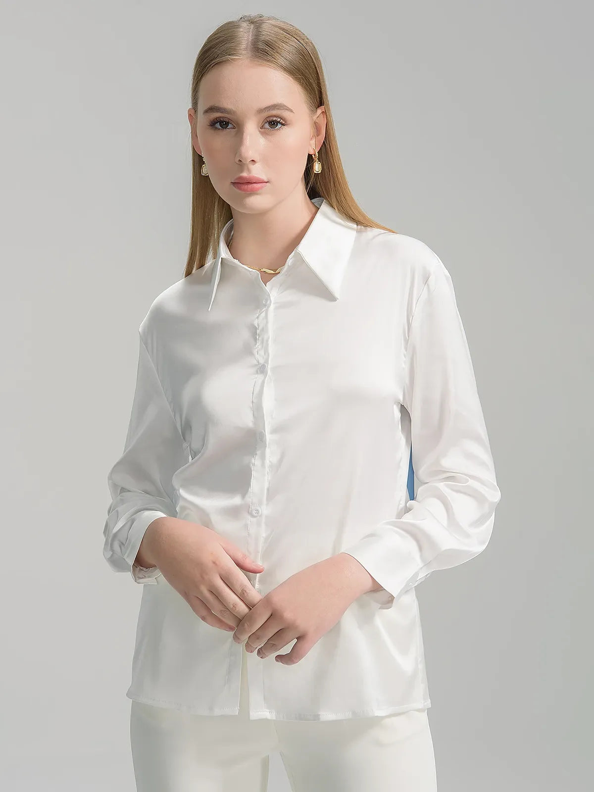 Satin Button-Up Blouse