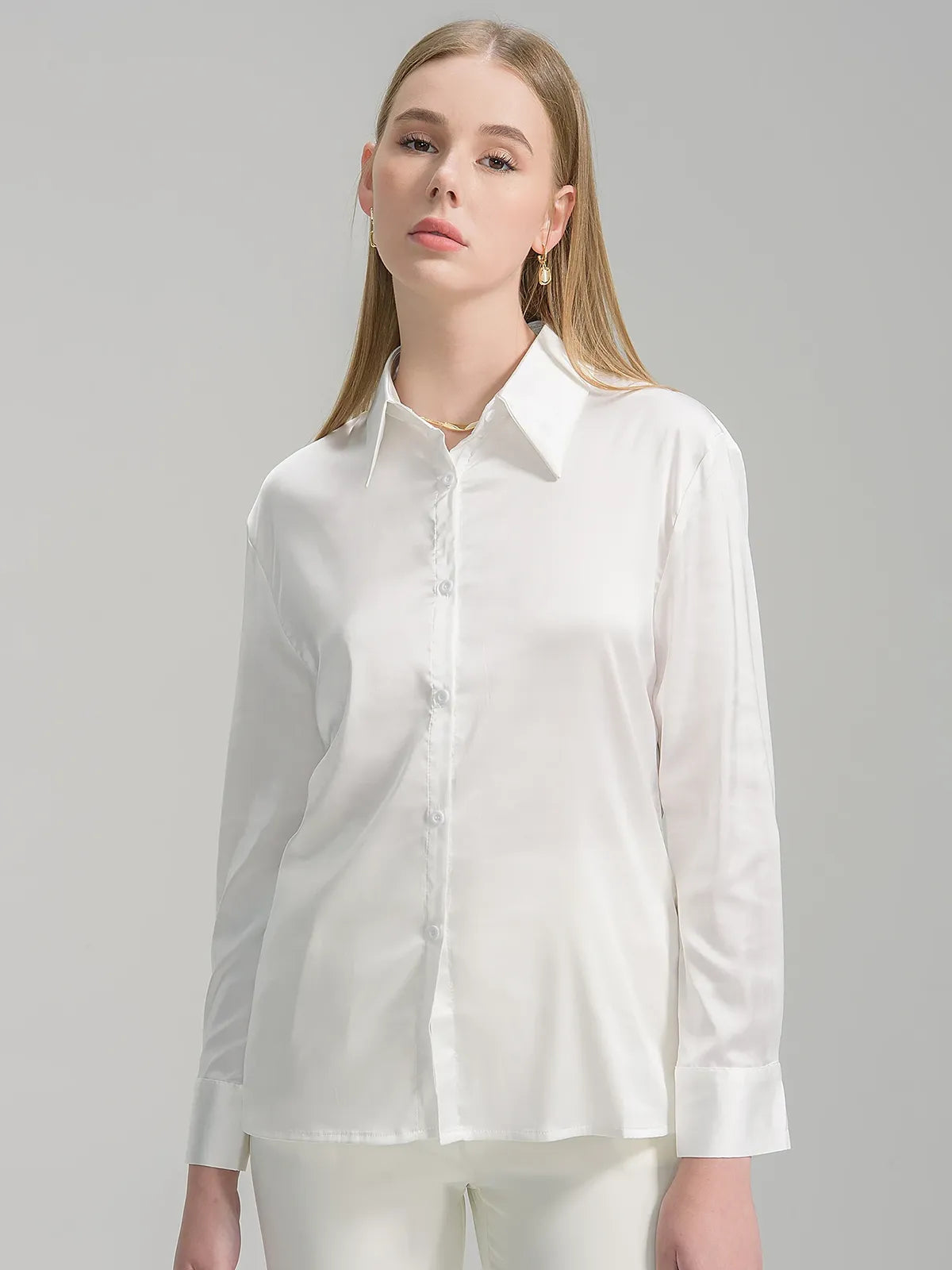 Satin Button-Up Blouse