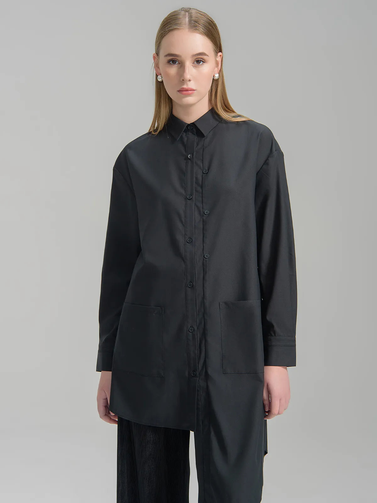 Asymmetric Button-Up Longline Shirt