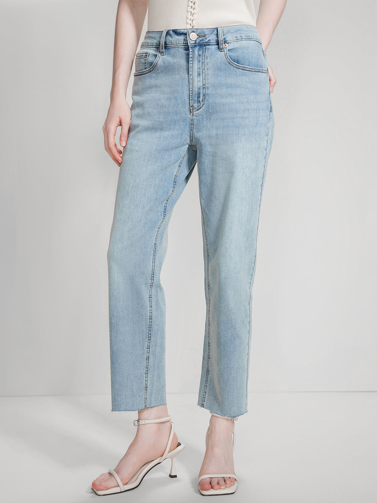 Mid Rise Ankle Straight Leg Jeans