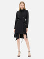 Elevate your style with this black shirt dress featuring a waist-tie accent, irregular hem, and front paneling.