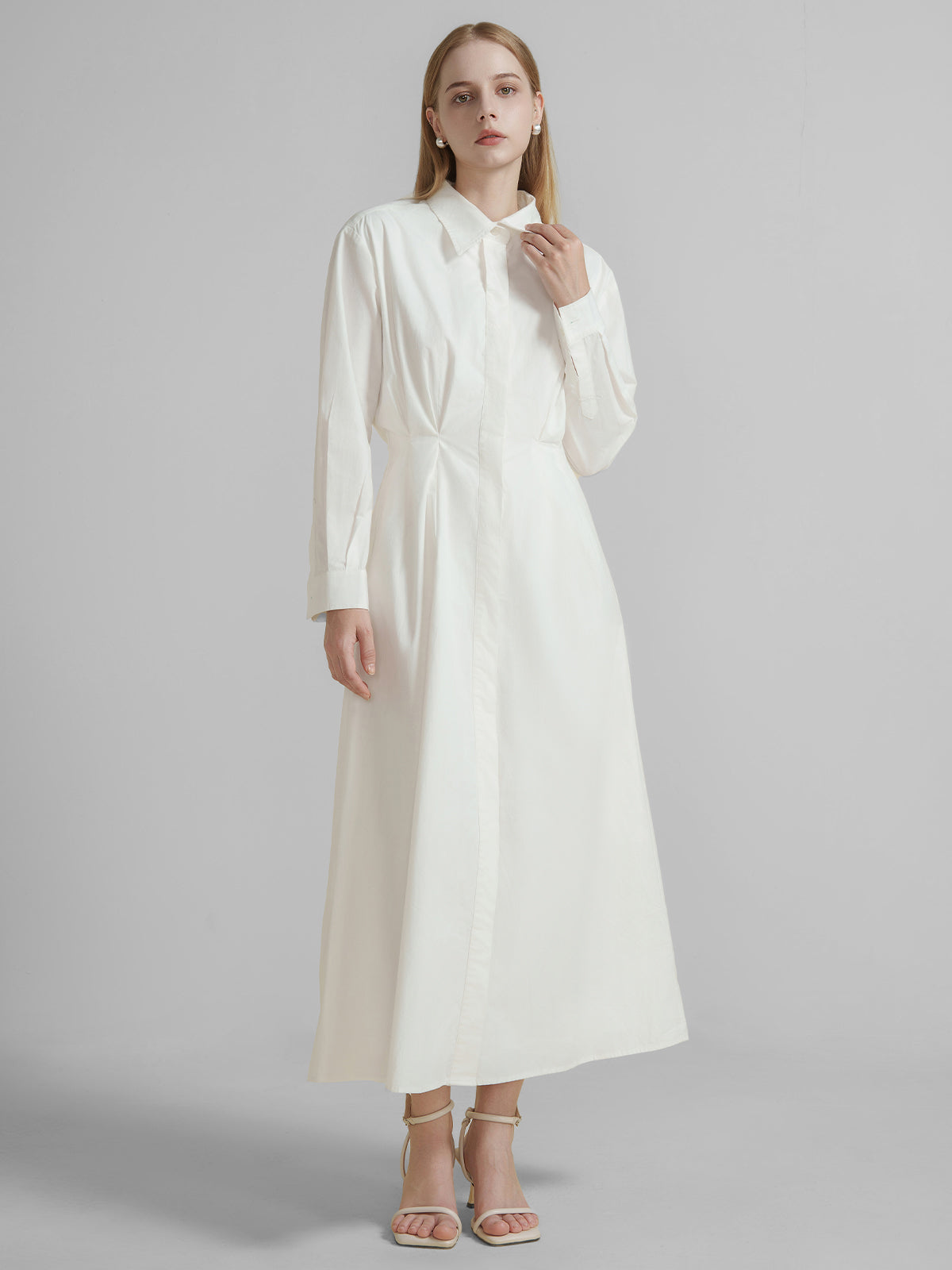 Ruched Button-Up Maxi Shirtdress