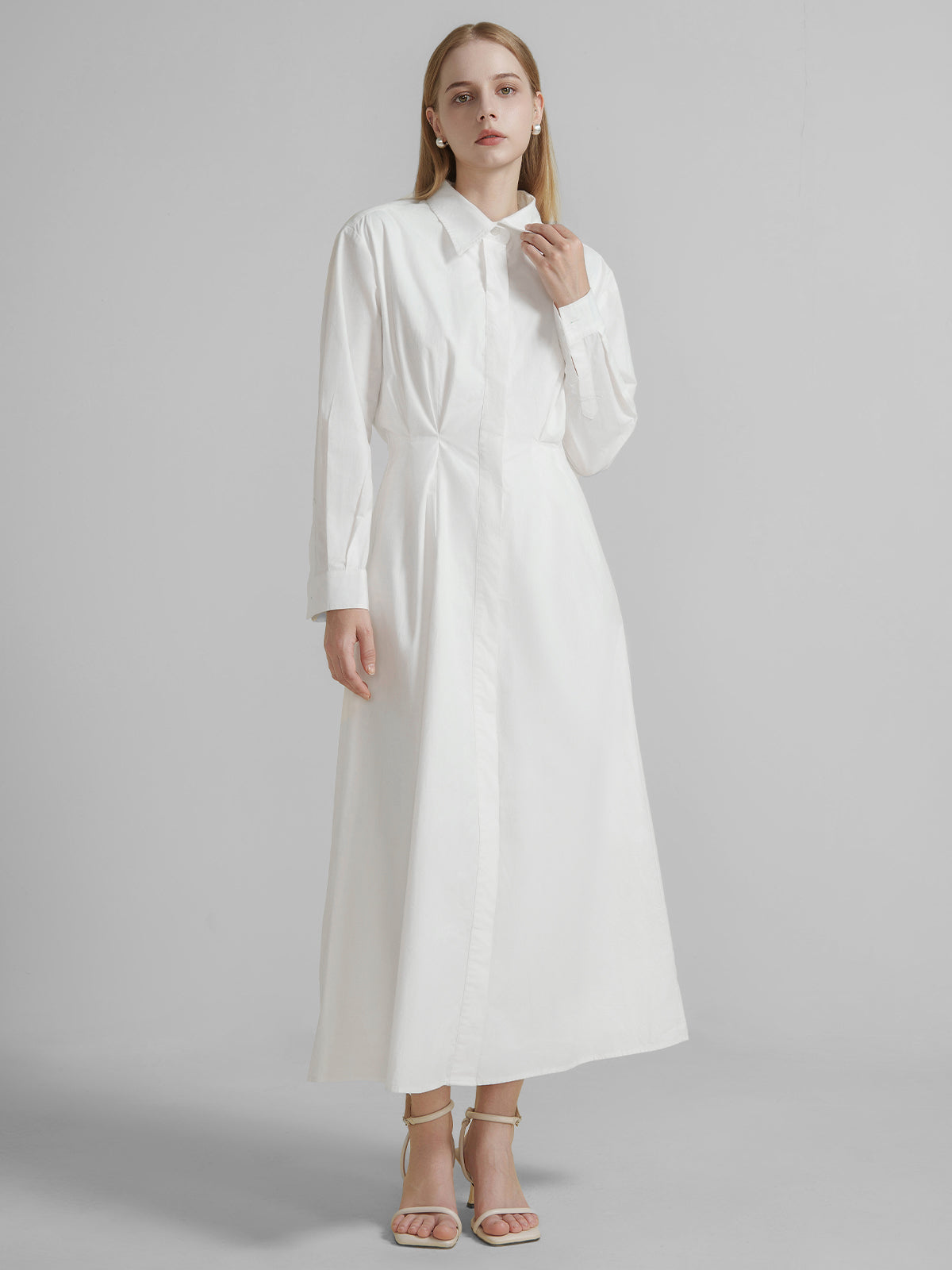 Ruched Button-Up Maxi Shirtdress