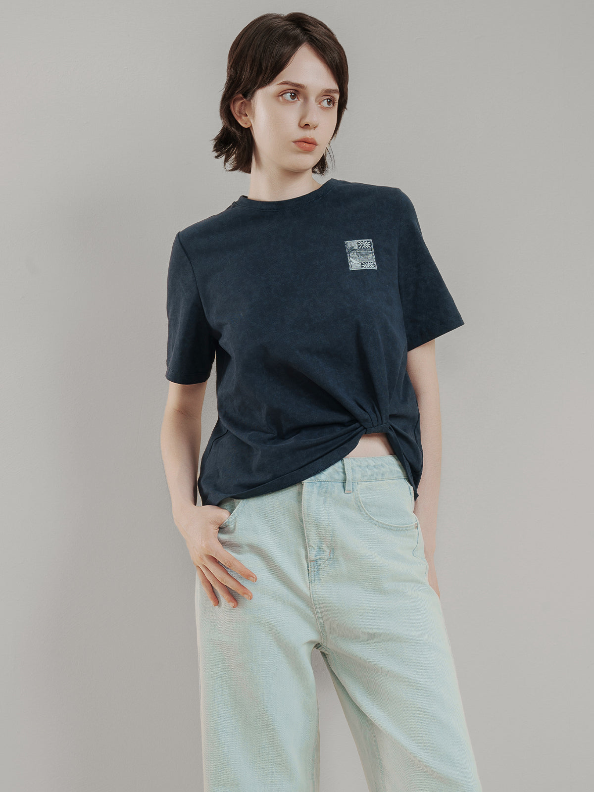 Round Neck Drape Front T-Shirt