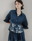 Bloom Embroidery Cinched Shirt