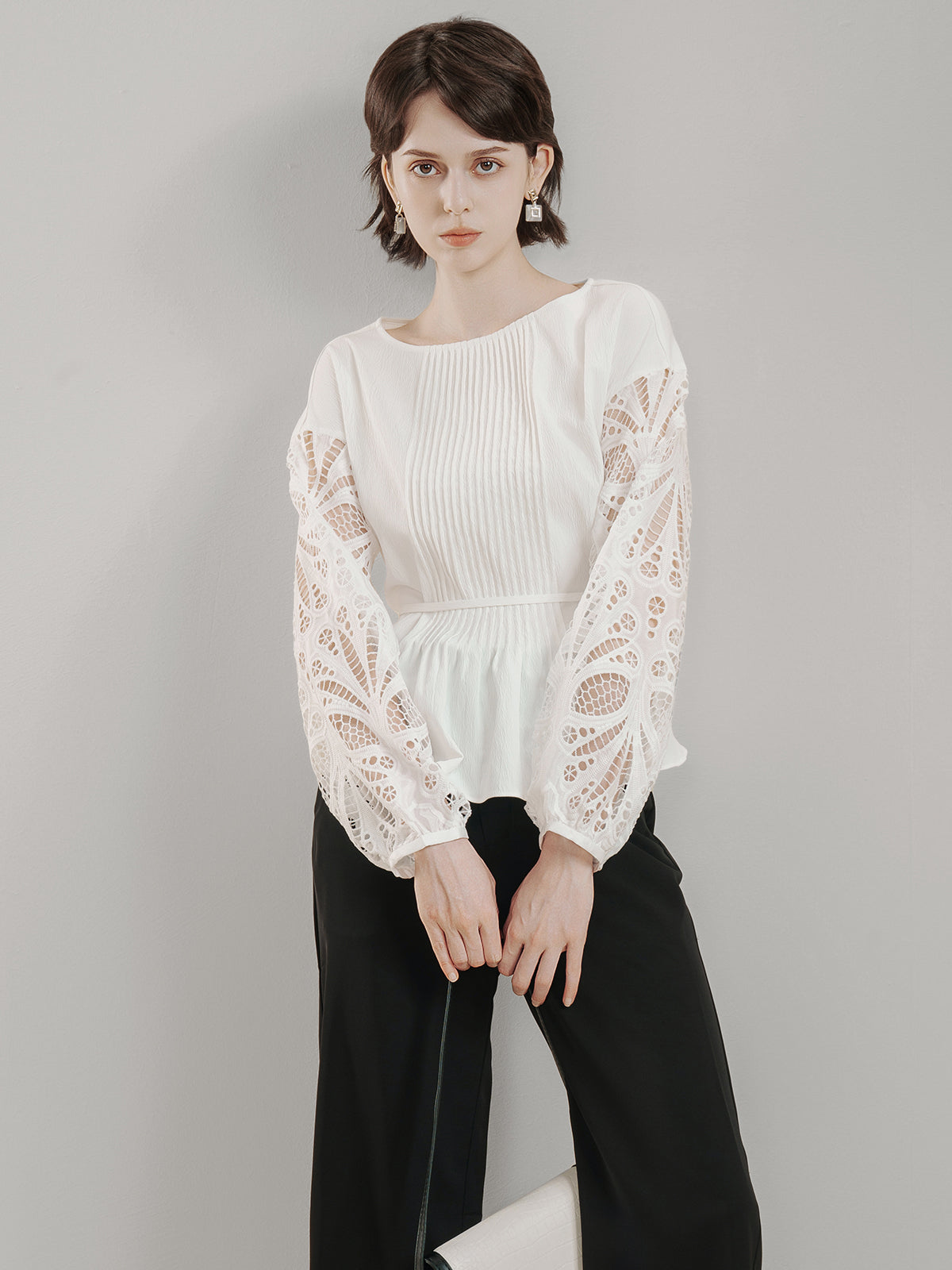 Embroidered Eyelet Long Sleeve Blouse