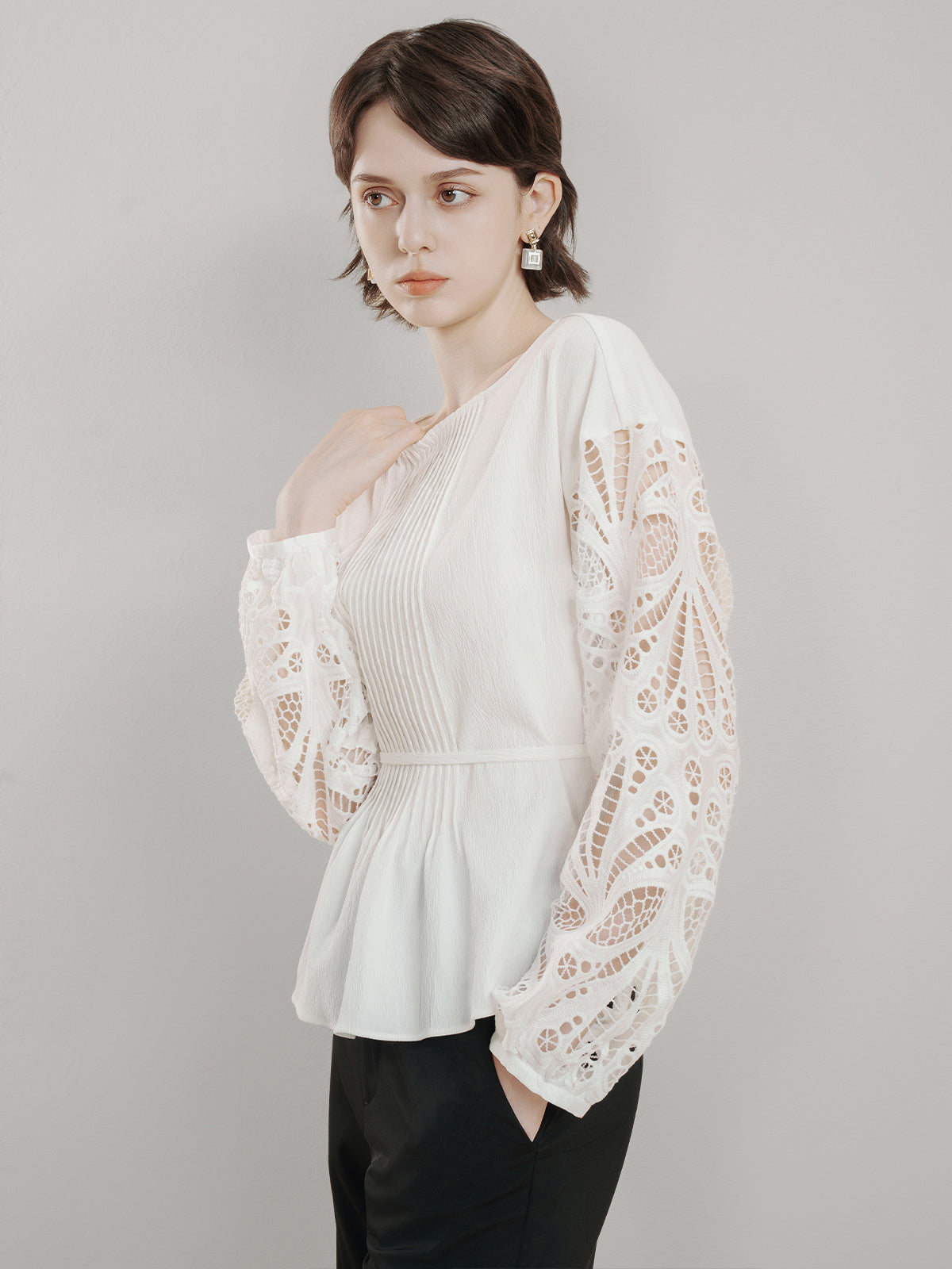 Embroidered Eyelet Long Sleeve Blouse