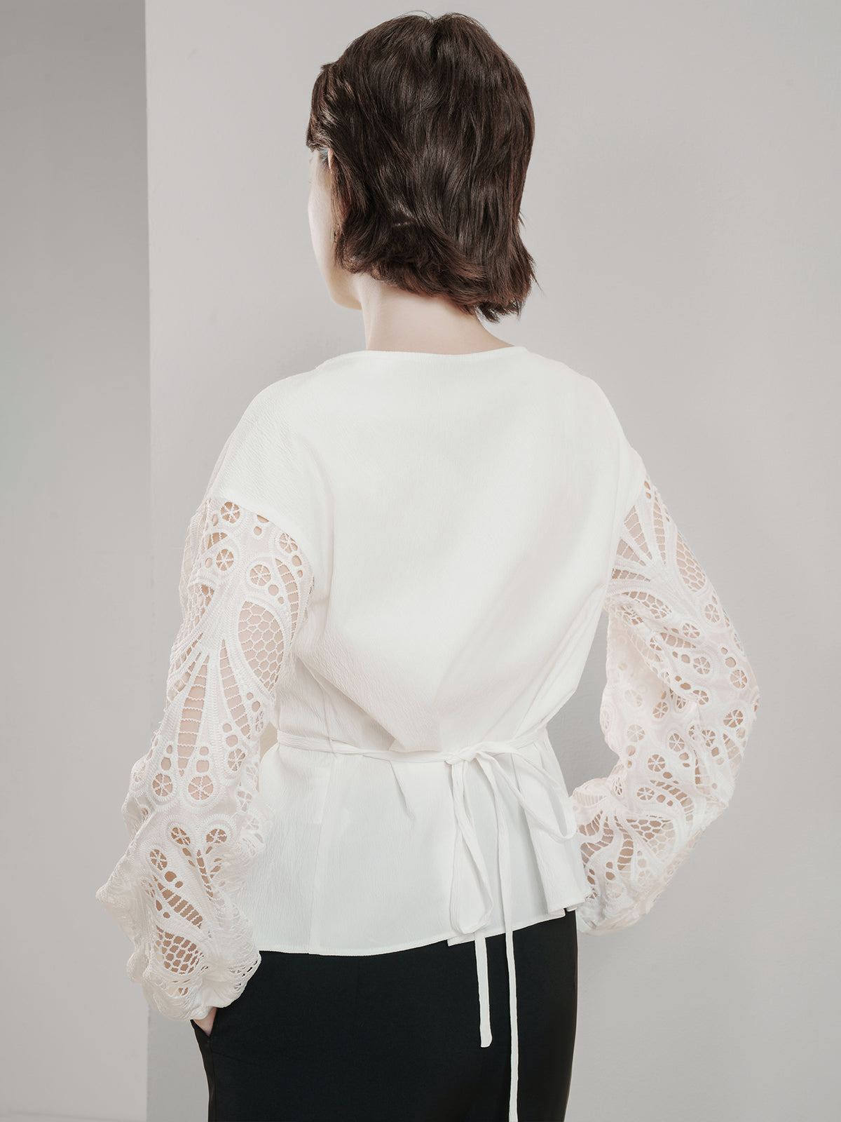 Embroidered Eyelet Long Sleeve Blouse