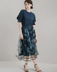 Belted Allover Printed Tulle Skirt