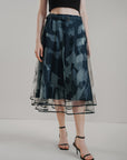 Belted Allover Printed Tulle Skirt