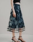 Belted Allover Printed Tulle Skirt